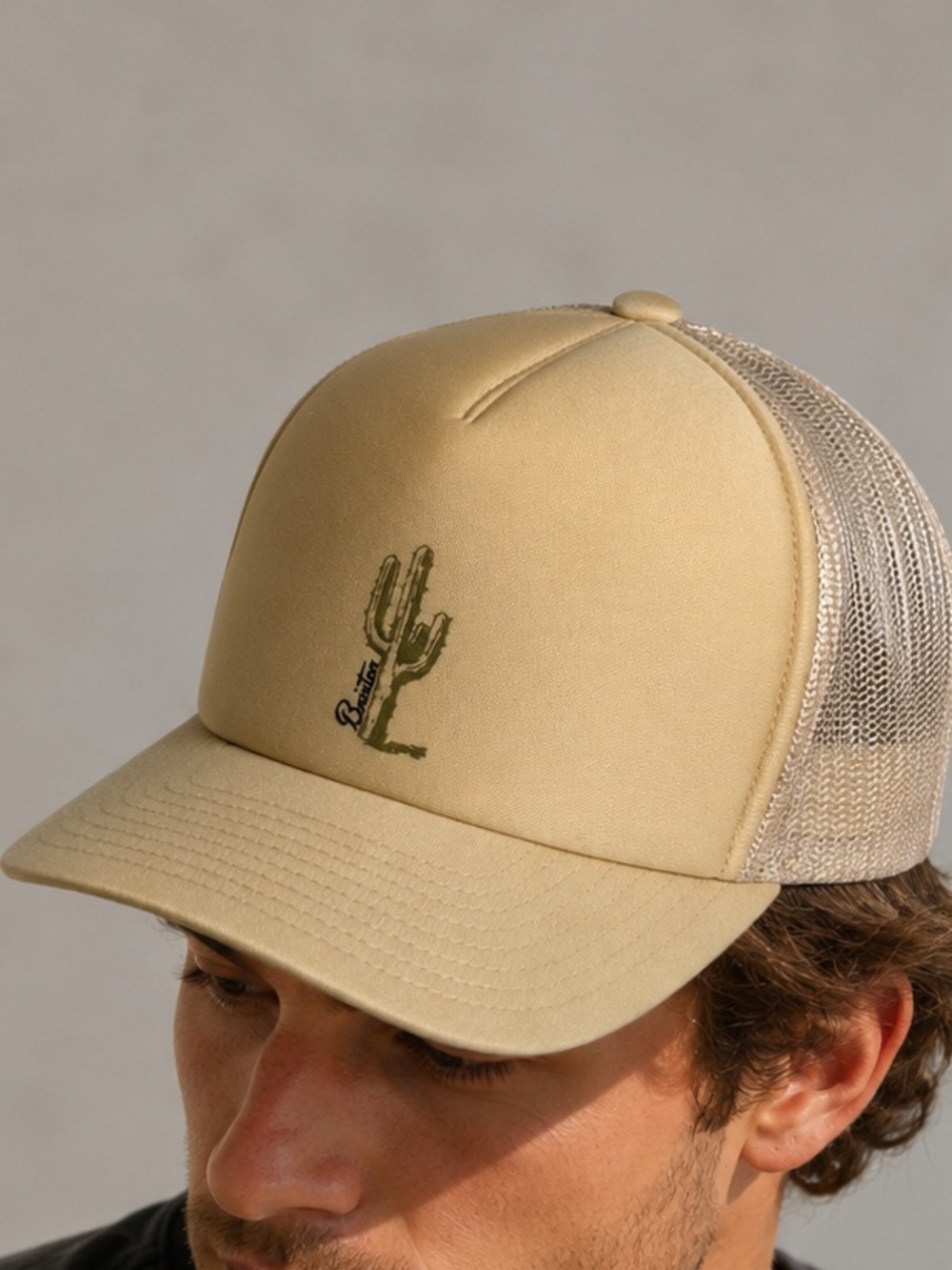 Brixton Men’s Cactus Trucker Hat Adjustable Mesh Snapback Beige Cap Desert NWOT